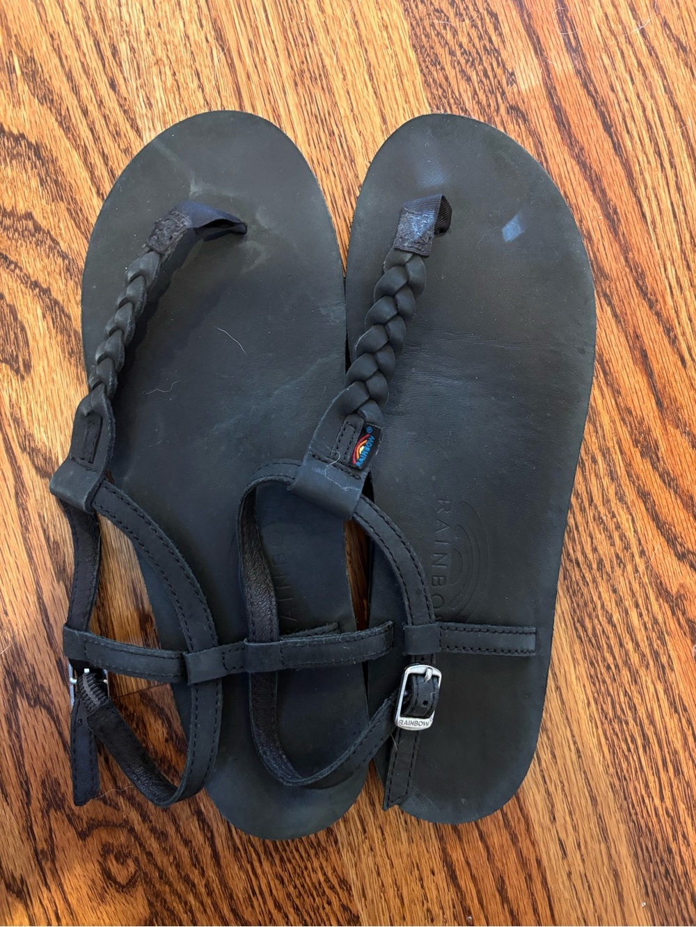 Rainbow Black Braided Toe-Strap Women’s Sandals